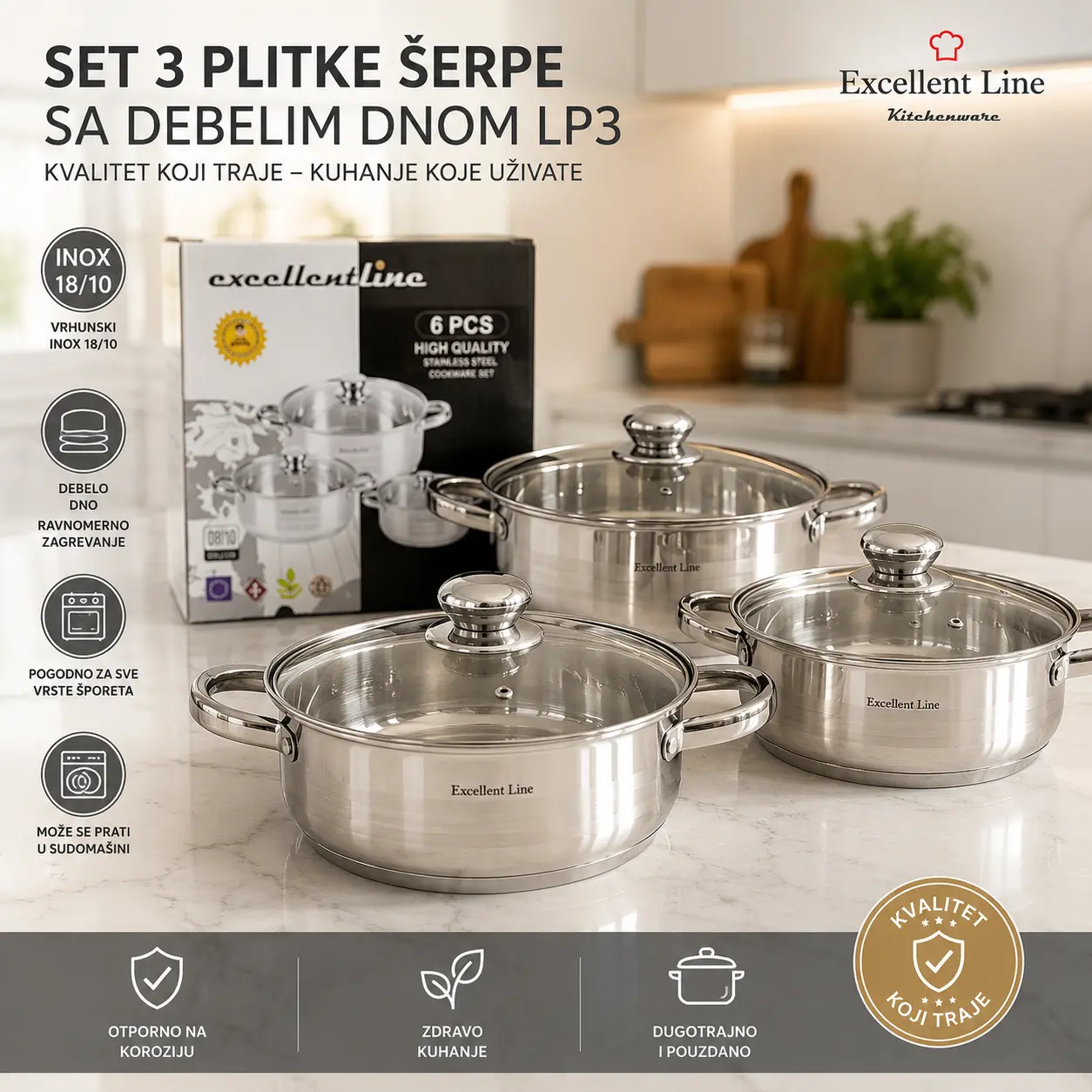 Set 3 plitke šerpe sa debelim dnom LP3